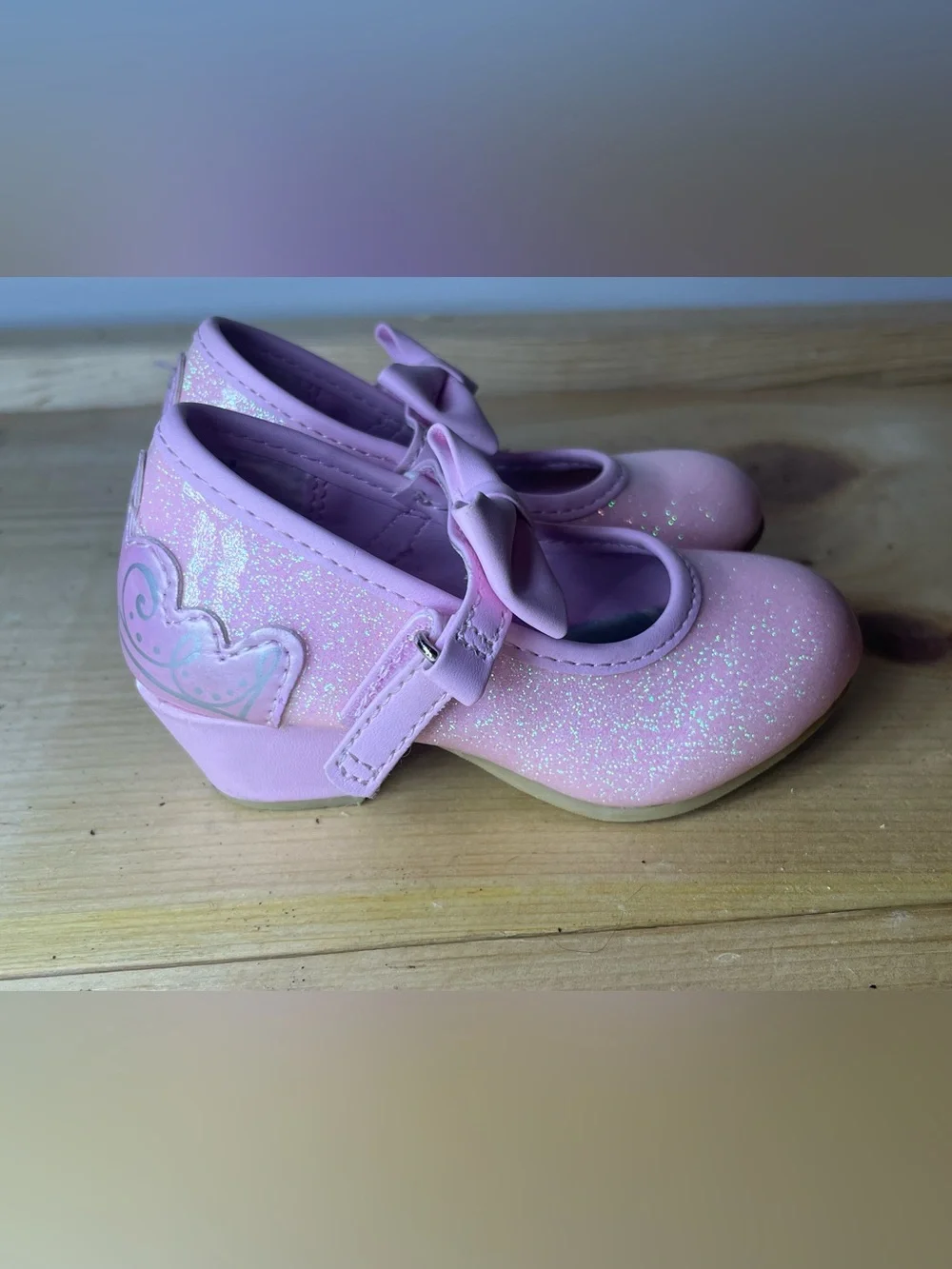 Girls' Disney Princess Pink Glitter Mary Jane Dress Shoes with Bows